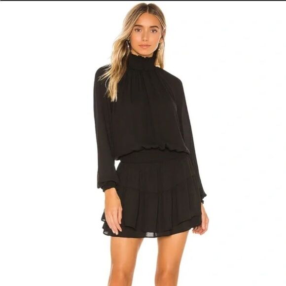 NWT 230.00 X REVOLVE Smocked Turtleneck Dress in Black Large ON SITE NOW - Picture 1 of 2